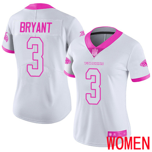 Atlanta Falcons Limited WhitePink Women Matt Bryant Jersey NFL Football #3 Rush Fashion->nfl t-shirts->Sports Accessory